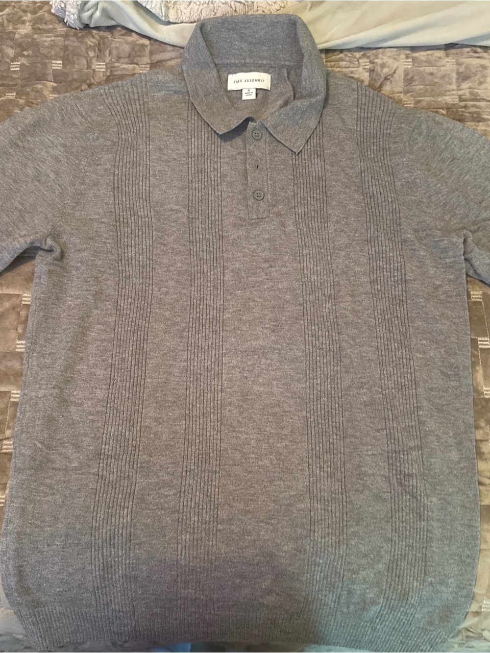 Five Assembler Gray Ribbed Knit Polo Shirt